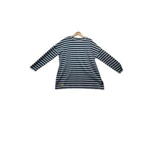 Simply Southern Womens L Sweater Top Gray Blue Striped Button Fleece Sweater